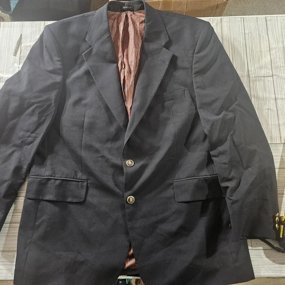 Alexandre London Blazer Mens 44R Navy Wool Gold Crest Buttons Savile‎ Row